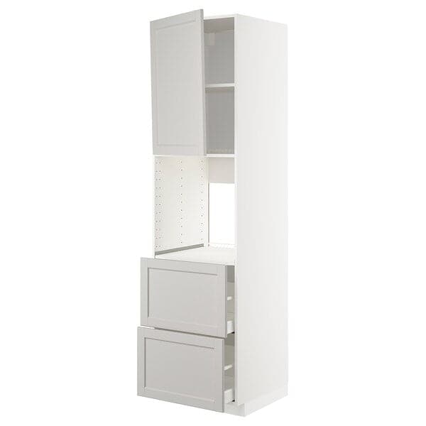 Ikea METOD / MAXIMERA - Hi cab f ov w dr/2 frnts/2 hi drwrs, white/Lerhyttan light grey , 60x60x220 cm