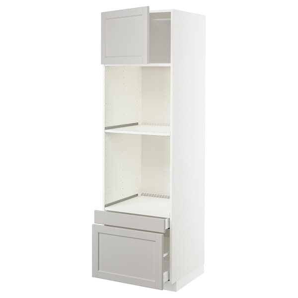 Ikea METOD / MAXIMERA - Hi cab f ov/combi ov w dr/2 drwrs, white/Lerhyttan light grey, 60x60x200 cm