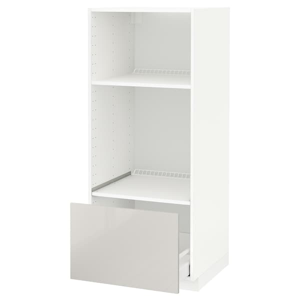 Ikea METOD / MAXIMERA - High cab for oven/micro w drawer, white/Ringhult light grey, 60x60x140 cm