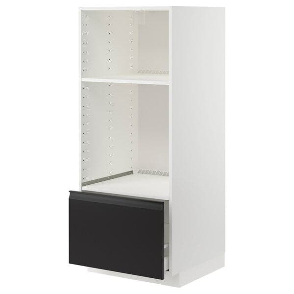 Ikea METOD / MAXIMERA - High cab for oven/micro w drawer, white/Upplöv matt anthracite, 60x60x140 cm