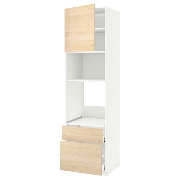 METOD / MAXIMERA - High cab f oven/micro w dr/2 drwrs, white/Askersund light ash effect, 60x60x220 cm - best price from Maltashopper.com 49454184