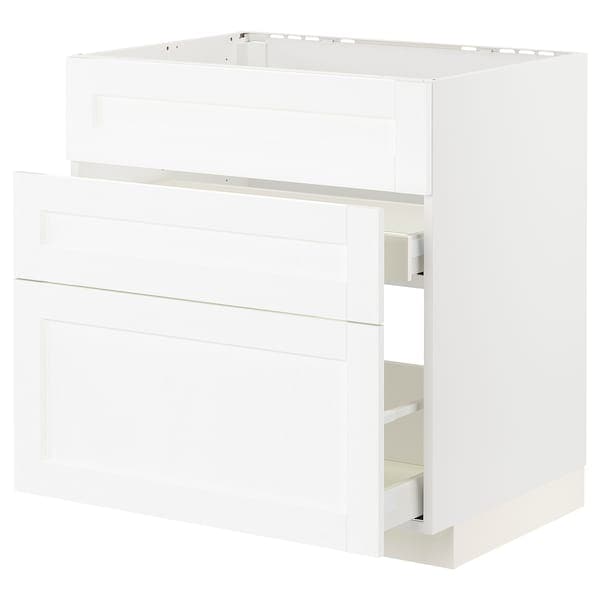 Ikea METOD / MAXIMERA - Base cab f sink+3 fronts/2 drawers, white Enköping/white wood effect, 80x60 cm