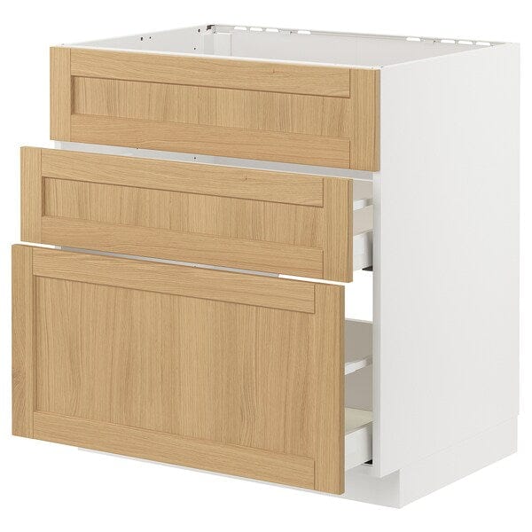 Ikea METOD / MAXIMERA - Base cab f sink+3 fronts/2 drawers, white/Forsbacka oak, 80x60 cm