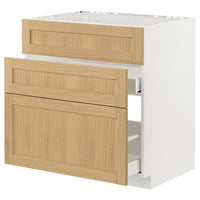 METOD / MAXIMERA base cab f sink+3 fronts/2 drawers, white/Forsbacka oak, 80x60 cm