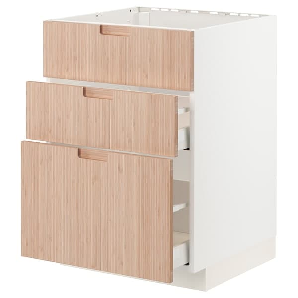 METOD / MAXIMERA - Base cab f sink+3 fronts/2 drawers, white/Fröjered light bamboo, 60x60 cm - best price from Maltashopper.com 69330258