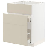 METOD / MAXIMERA base cab f sink+3 fronts/2 drawers, white/Havstorp beige, 60x60 cm