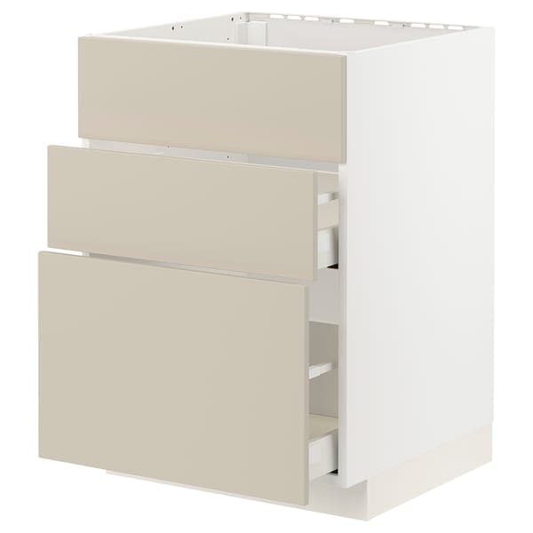 Ikea METOD / MAXIMERA - Base cab f sink+3 fronts/2 drawers, white/Havstorp beige, 60x60 cm