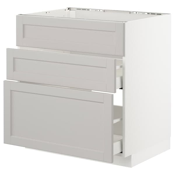 Ikea METOD / MAXIMERA - Base cab f sink+3 fronts/2 drawers, white/Lerhyttan light grey, 80x60 cm