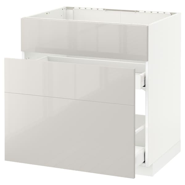 Ikea METOD / MAXIMERA - Base cab f sink+3 fronts/2 drawers, white/Ringhult light grey, 80x60 cm