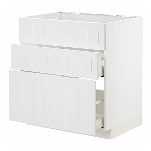 Ikea METOD / MAXIMERA - Base cab f sink+3 fronts/2 drawers, white/Stensund white, 80x60 cm
