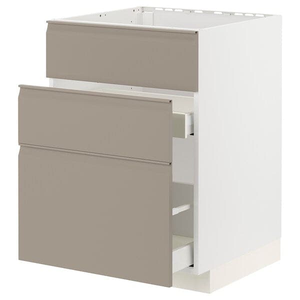 Ikea METOD / MAXIMERA - Base cab f sink+3 fronts/2 drawers, white/Upplöv matt dark beige, 60x60 cm