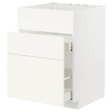 METOD / MAXIMERA base cab f sink+3 fronts/2 drawers, white/Vallstena white, 60x60 cm