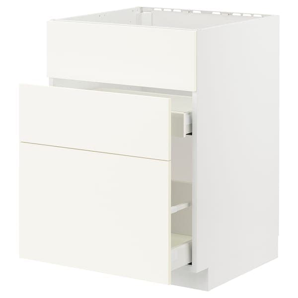 Ikea METOD / MAXIMERA - Base cab f sink+3 fronts/2 drawers, white/Vallstena white, 60x60 cm
