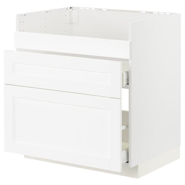 Ikea METOD / MAXIMERA - Base cb f HAVSEN snk/3 frnts/2 drws, white Enköping/white wood effect, 80x60 cm