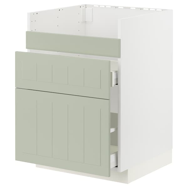 METOD / MAXIMERA - Base cb f HAVSEN snk/3 frnts/2 drws, white/Stensund light green, 60x60 cm - best price from Maltashopper.com 99487361