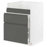 METOD / MAXIMERA base cb f HAVSEN snk/3 frnts/2 drws, white/Voxtorp dark grey, 60x60 cm