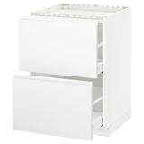 METOD / MAXIMERA base cab f hob/2 fronts/2 drawers, white/Voxtorp matt white, 60x60 cm