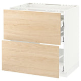 METOD / MAXIMERA base cab f hob/2 fronts/3 drawers, white/Askersund light ash effect, 80x60 cm