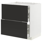 METOD / MAXIMERA base cab f hob/2 fronts/3 drawers, white/Nickebo matt anthracite, 80x60 cm