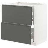 METOD / MAXIMERA base cab f hob/2 fronts/3 drawers, white/Voxtorp dark grey, 80x60 cm
