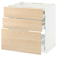 METOD / MAXIMERA base cab f hob/3 fronts/3 drawers, white/Askersund light ash effect, 80x60 cm
