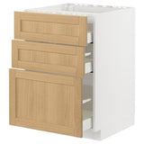 METOD / MAXIMERA base cab f hob/3 fronts/3 drawers, white/Forsbacka oak, 60x60 cm