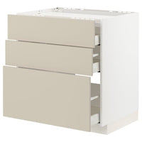 METOD / MAXIMERA base cab f hob/3 fronts/3 drawers, white/Havstorp beige, 80x60 cm
