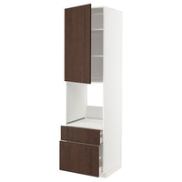METOD / MAXIMERA high cabinet f oven+door/2 drawers, white/Sinarp brown, 60x60x220 cm