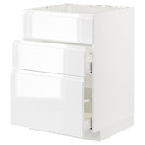 METOD / MAXIMERA base cab f hob/int extractor w drw, white/Voxtorp high-gloss/white, 60x60 cm