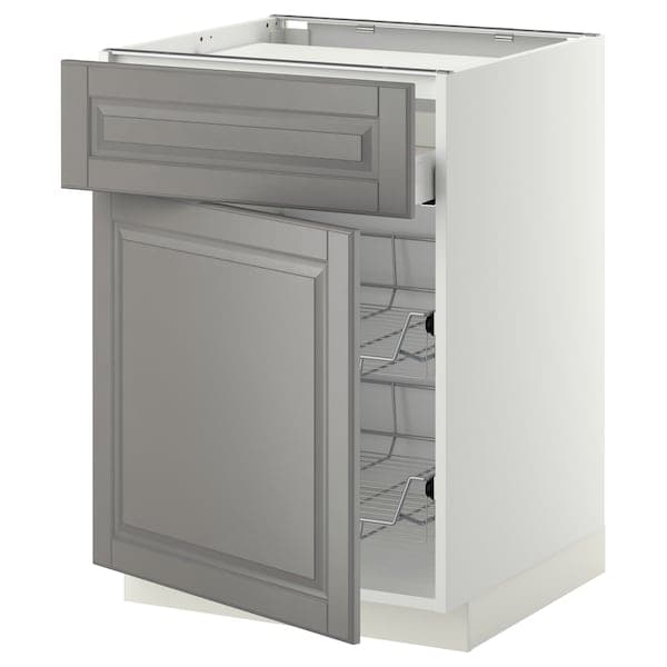 METOD / MAXIMERA - Base cab f hob/drawer/2 wire bskts, white/Bodbyn grey, 60x60 cm - best price from Maltashopper.com 09466344