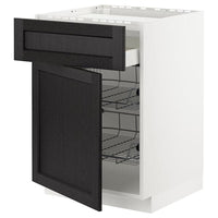 METOD / MAXIMERA base cab f hob/drawer/2 wire bskts, white/Lerhyttan black stained, 60x60 cm
