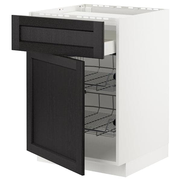Ikea METOD / MAXIMERA - Base cab f hob/drawer/2 wire bskts, white/Lerhyttan black stained , 60x60 cm