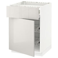 METOD / MAXIMERA base cab f hob/drawer/2 wire bskts, white/Ringhult light grey, 60x60 cm
