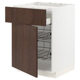 METOD / MAXIMERA base cab f hob/drawer/2 wire bskts, white/Sinarp brown, 60x60 cm