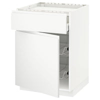 METOD / MAXIMERA base cab f hob/drawer/2 wire bskts, white/Voxtorp matt white, 60x60 cm