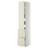 METOD / MAXIMERA hi cab w shlvs/4 drawers/dr/2 frnts, white/Bodbyn off-white, 40x60x220 cm