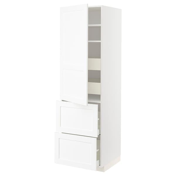METOD / MAXIMERA - Hi cab w shlvs/4 drawers/dr/2 frnts, white Enköping/white wood effect, 60x60x200 cm - best price from Maltashopper.com 69473327