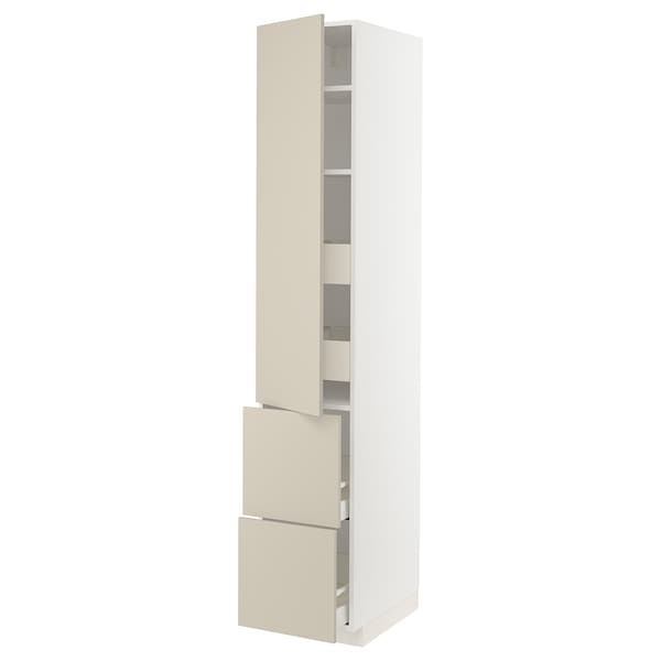 METOD / MAXIMERA - Hi cab w shlvs/4 drawers/dr/2 frnts, white/Havstorp beige, 40x60x220 cm - best price from Maltashopper.com 89504115