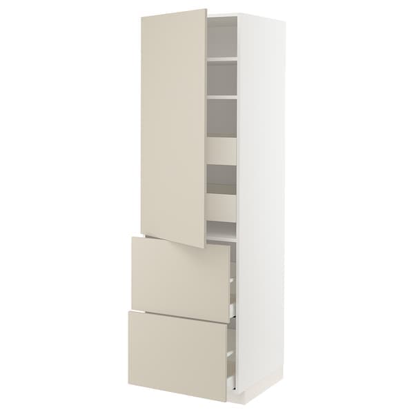 Ikea METOD / MAXIMERA - Hi cab w shlvs/4 drawers/dr/2 frnts, white/Havstorp beige, 60x60x200 cm