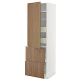 METOD / MAXIMERA hi cab w shlvs/4 drawers/dr/2 frnts, white/Tistorp brown walnut effect, 60x60x200 cm