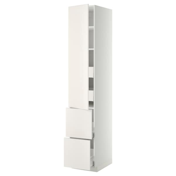 Ikea METOD / MAXIMERA - Hi cab w shlvs/4 drawers/dr/2 frnts, white/Veddinge white, 40x60x220 cm