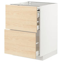METOD / MAXIMERA bc w pull-out work surface/3drw, white/Askersund light ash effect, 60x60 cm