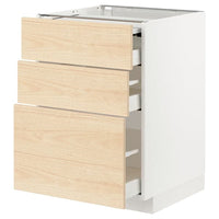 METOD / MAXIMERA bc w pull-out work surface/3drw, white/Askersund light ash effect, 60x60 cm