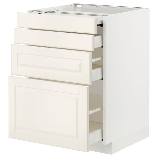 METOD / MAXIMERA - Bc w pull-out work surface/3drw, white/Bodbyn off-white, 60x60 cm - best price from Maltashopper.com 09433443