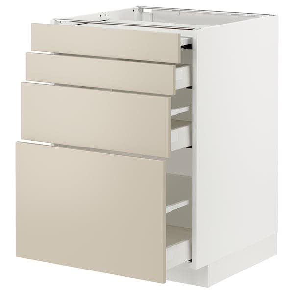 Ikea METOD / MAXIMERA - Bc w pull-out work surface/3drw, white/Havstorp beige, 60x60 cm