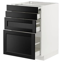 METOD / MAXIMERA bc w pull-out work surface/3drw, white/Lerhyttan black stained, 60x60 cm