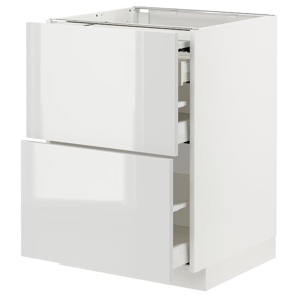Ikea METOD / MAXIMERA - Bc w pull-out work surface/3drw, white/Ringhult light grey , 60x60 cm