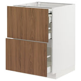 METOD / MAXIMERA bc w pull-out work surface/3drw, white/Tistorp brown walnut effect, 60x60 cm