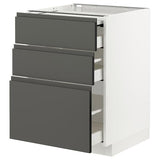 METOD / MAXIMERA bc w pull-out work surface/3drw, white/Voxtorp dark grey, 60x60 cm
