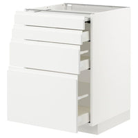 METOD / MAXIMERA bc w pull-out work surface/3drw, white/Voxtorp high-gloss/white, 60x60 cm